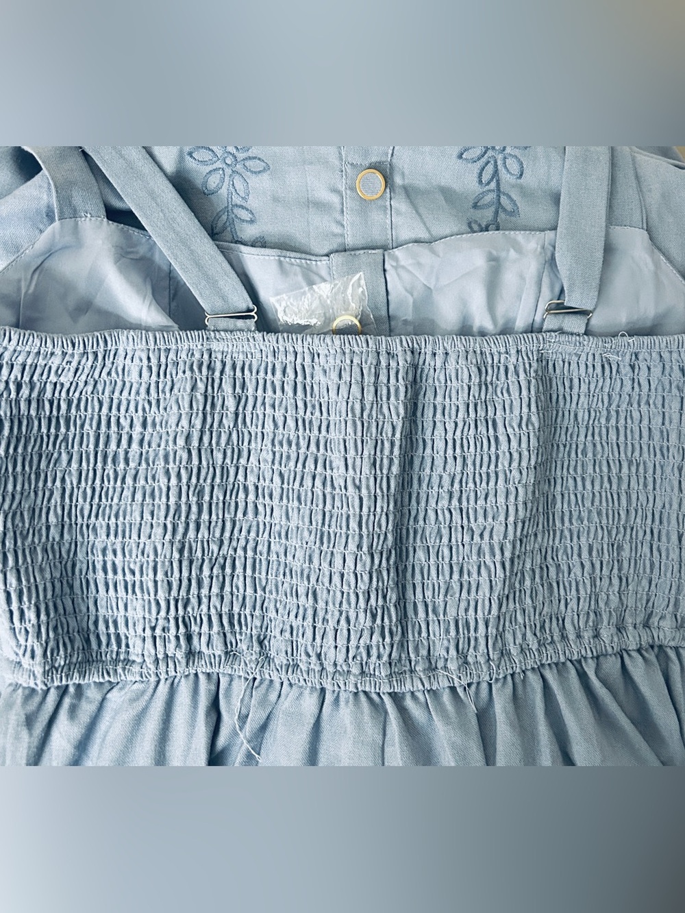 Moon River Blue Linen Blend Embroidered Eyelet Button Front Maxi Dress Large - Picture 3 of 6